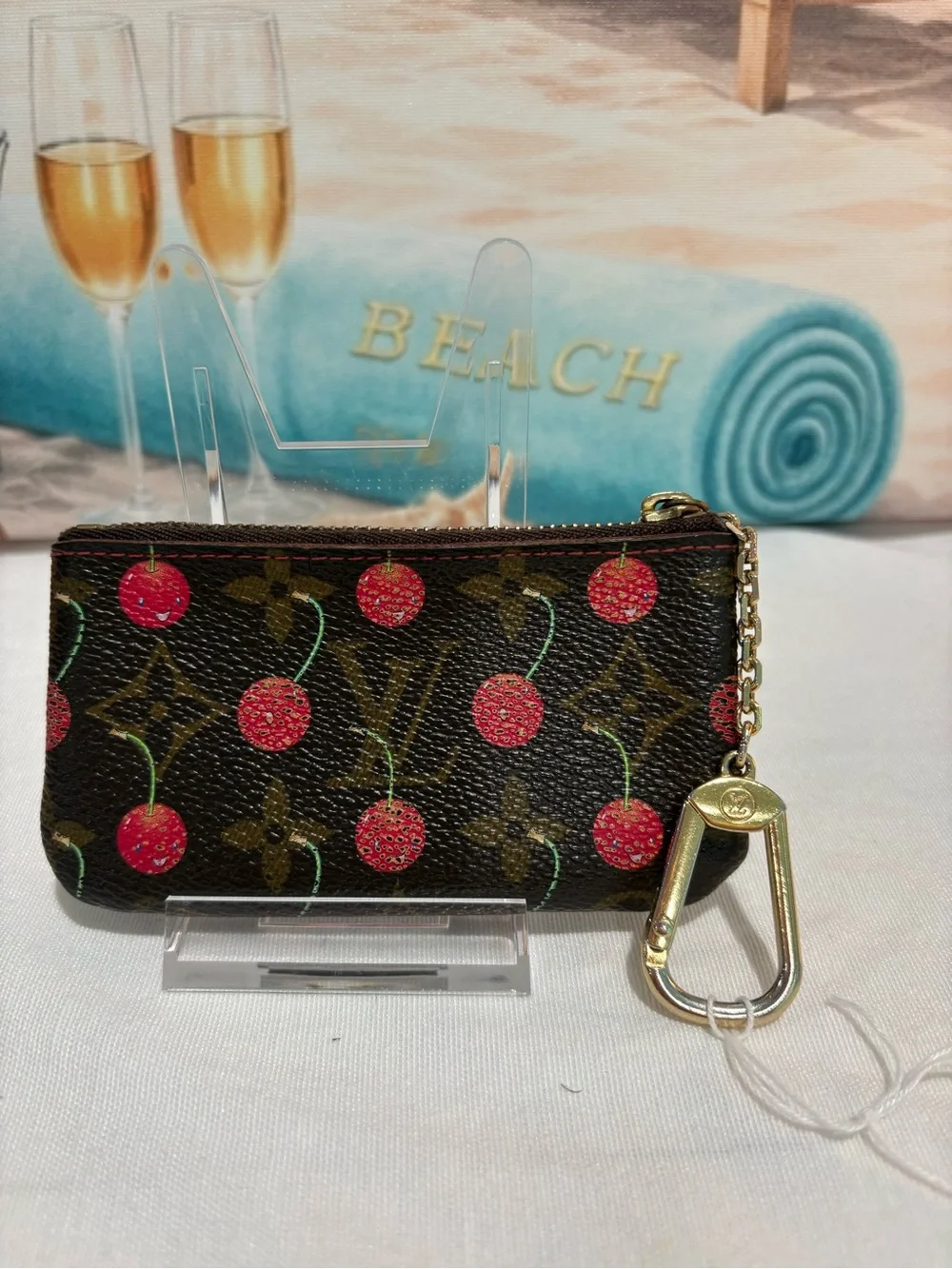 Authentic Louis Vuitton Cerises Monogram Cles Key card case Pouch w/ Certificate